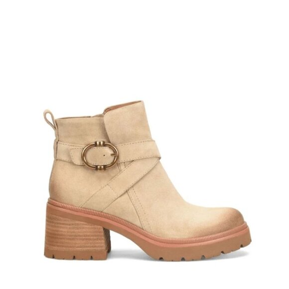 NWOB Sofft Jenine Ankle Boot Size 9.5 Tan Waterproof Nubuck Leather Block Heel - Picture 1 of 10